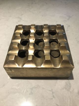 Vintage Heavy Brass Cigar Ashtray 4.  5 " Square By Ultima Import Unique