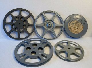 Vintage 4 Small Film Reels 1 Case Metal Reel Tarrytown Ny Chicago Us Army Motion