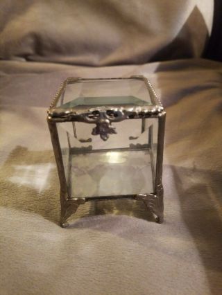 Vintage Jewelry / Trinket Box Beveled Glass Square Shape 2 1/4 " ×2 1/4 " × 3 " H