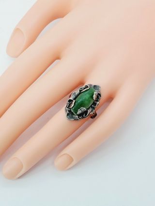 Vintage Mexico Sterling Silver Green Stone Ring Sz 6.  75