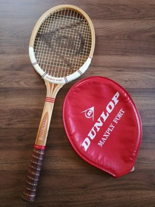 Vintage Dunlop Maxply Fort Wooden Tennis Racket With Red Cover Case M5
