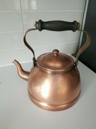 Vintage Copper Tea Kettle/coffee Pot With Wooden Handle