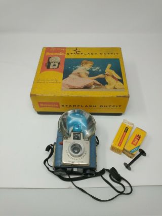 Kodak Brownie Starflash Outfit Camera W/ Box - 24tb (blue) - W/bulbs & Film -
