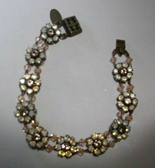 Vintage Liz Palacios S.  F.  Flower Bracelet With Opalescent & Pink Rhinestones