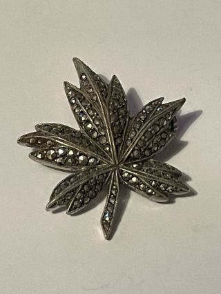 Vintage 925 Silver & Marcasite Maple Leaf Pin Brooch Ladies Canada