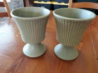 (2) Vintage Usa Floraline [mccoy] Pottery Glazed Ceramic Planter Pedestal 474