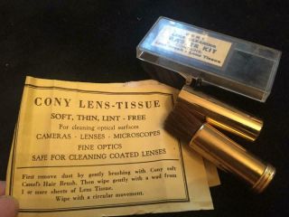 Vintage Cony Camera Lens Cleaning Master Kit Brass Case Camel Hair Brush Tissue