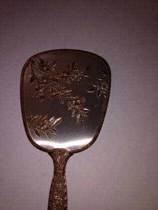 Vintage,  Silver And Gold Tone,  Handheld Vanity Mirror With Floral Designs