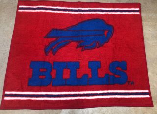 Vtg Biederlack Buffalo Bills Nfl Football Fleece Throw Blanket 48x60 Made In Usa