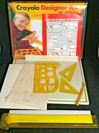 Vintage 1980’s Crayola Designer Kit For Vehicles Drafting System Craft Set W/box