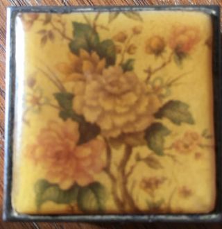 Vintage Brass Pill Box With Flowers On Top Cover