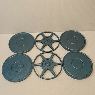 2 Vtg Blue Metal Compco Corp 8mm Film Reel Canisters 7 Inch Chicago Usa 400 Ft