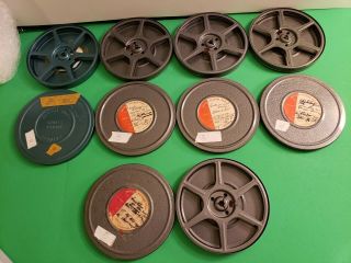 5 Vintage Film Reels & Tin Metal Cases - 8 5 " Each.