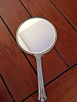 Mirror Vintage Silver And Brass Tone Handheld Fabric Mirror Bx86