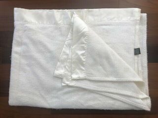 Vintage Ralph Lauren 100 Acrylic Blanket W Satin Trim Twin Size Cream Off - White