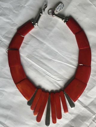 Vintage Red Bakelite Necklace Art Deco About 16 " Long