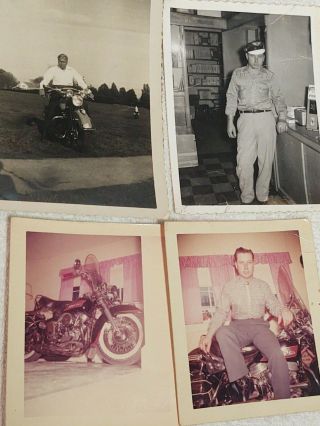 4 Vintage Harley Davidson Motorcycle & Rider Photographs Photo