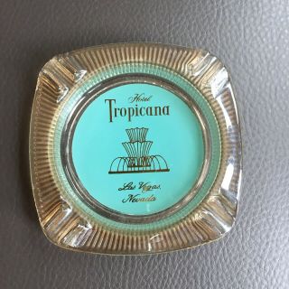 Vintage Tropicana Square Ashtray Las Vegas Nevada Glass Gold Logo Turquoise