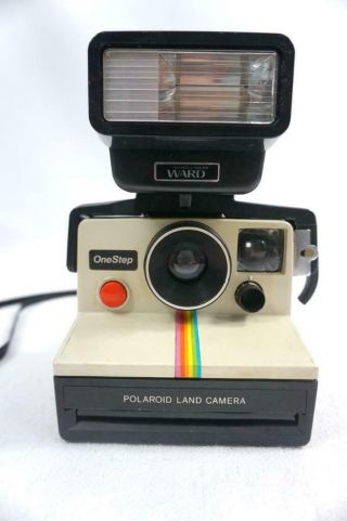 Vtg Polaroid Sx - 70 One Step Land Camera,  Montgomery Ward Flash Rainbow