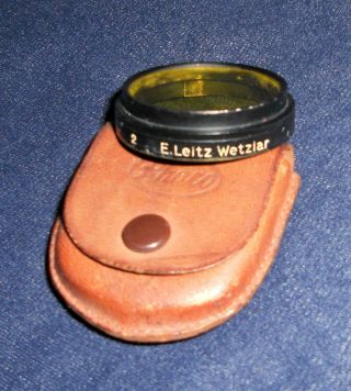 E.  Leitz Wetzlar Clamp On Yellow Filter 2 With Leather Case Fits Leica
