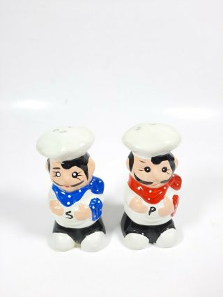 Italian Cooks Chefs Ceramic Salt & Pepper Shakers,  2 Piece Set,  Mustache Vintage