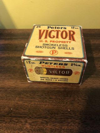 Rare Peters Victor 12 Ga.  (u.  S.  Property) Smokeless Shotgun Shells Empty Box