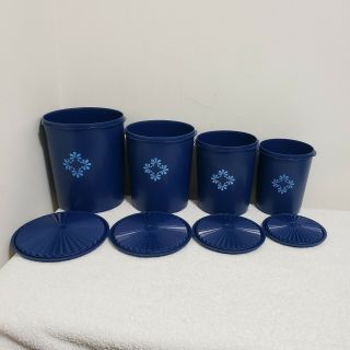 Vintage Tupperware Nesting Canister Set Of 4 W/lids Navy Blue Blueberry Storage