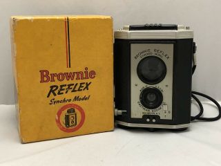 Vintage Brownie Reflex Camera Synchro Model W/ Box.  Eastman Kodak.