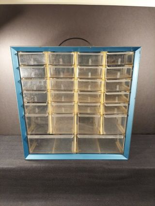Vintage Akro - Mils 26 Drawer Metal Organizer Storage Cabinet Blue