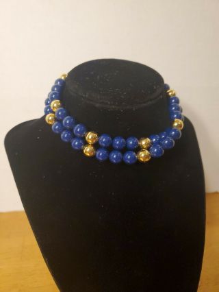 Vintage Napier Cobalt And Gold Pearl Necklace