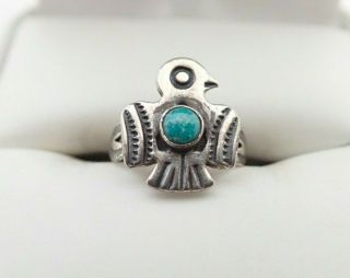 Vintage Navajo Fred Harvey Era Turquoise Thunderbird Sterling Stamped Ring 1.  5