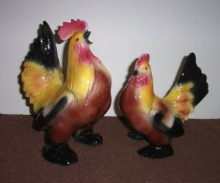 Vintage Pair Antique Ceramic Porcelain Rooster Hen Chicken Figurines