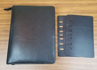 Vtg Franklin (covey) Classic Leather Zip Planner Binder 7 Rings 1.  5 " Black Usa