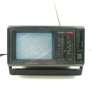 Emerson Pc6 Portable 5.  5 " Color Tv Am/fm Radio Ac/dc W/cord 1988 Vintage