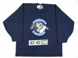 Vtg 90s Ccm Charlotte Checkers Hockey Jersey Mens Xl Navy Blue