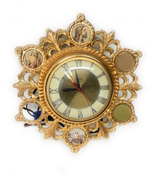 Vintage Electric Wall Clock Convex Glass United Clock Model No.  17 Religious Pics