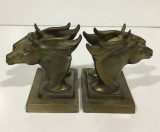 Vtg Frankart Art Deco Statue Bronze Double Horse Head Book Ends Twin Pair 1920s
