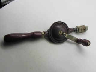 Vintage Stanley No 610 100 Plus Hand Drill Wooden Handle Eggbeater Wood Tool