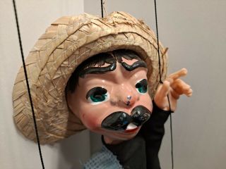 Vintage Marionette String Puppet Mexican Bandit Sombrero Handcrafted 15 