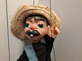 Vintage Marionette String Puppet Mexican Bandit Sombrero Handcrafted 15 