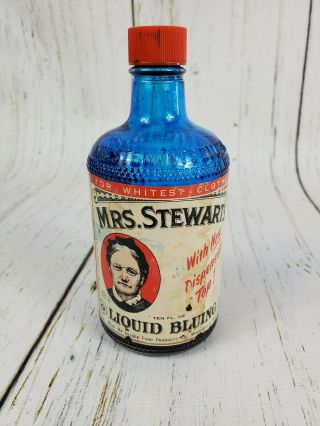 Vintage Mrs Stewarts Liquid Bluing 1963 10 Oz Bottle Luther Ford Products