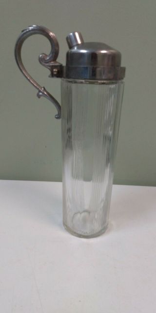 Vintage Ribbed Glass/ Silver Plated Martini/ Cocktail Mixer/ Server