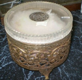 Vintage Mink And Pearls Powder Box In Decorative Scroll Holder