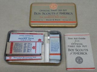 Vintage Bauer & Black Boy Scout First - Aid Kit In Metal Tin