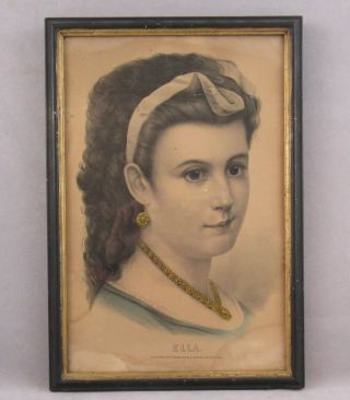 Antique Currier & Ives Print " Ella " Framed 152 Nassau St. ,  York