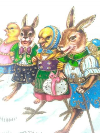 Vintage Postcard.  Easter Greetings Anthropomorphic,  Rabbits,  Chicks,  Eggs