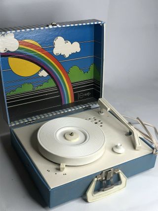 Vintage Imperial Party Time Record Player Blue Rainbow Portable