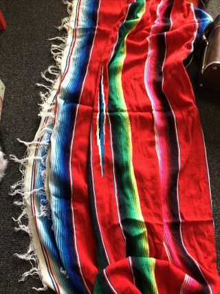 Vintage Mexican Serape Saltillo Wool Blanket 7ft By 5ft
