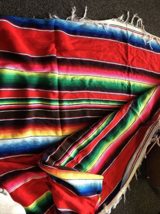 Vintage Mexican Serape Saltillo Wool Blanket 7ft By 5ft 2
