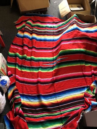 Vintage Mexican Serape Saltillo Wool Blanket 7ft By 5ft 3